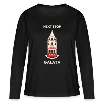 Arrêt le plus proche : tram de Galata - T-shirt manches longues Premium bio Femme - noir - Devant - Julia (174cm)