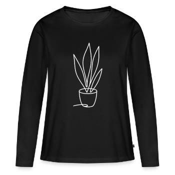 Linienpflanze im Topf - Frauen Premium Bio Langarmshirt - Schwarz - Vorne - Julia (174cm)