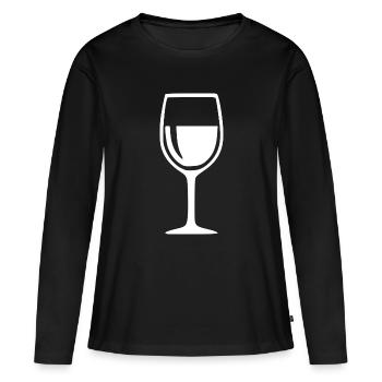 Weinglas schwarz Weinrebe Wein Geschenk Kellner - Frauen Premium Bio Langarmshirt - Schwarz - Vorne - Julia (174cm)