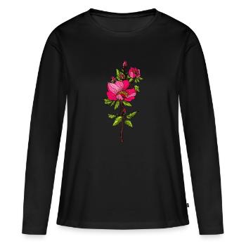 Roses rouges - T-shirt manches longues Premium bio Femme - noir - Devant - Julia (174cm)