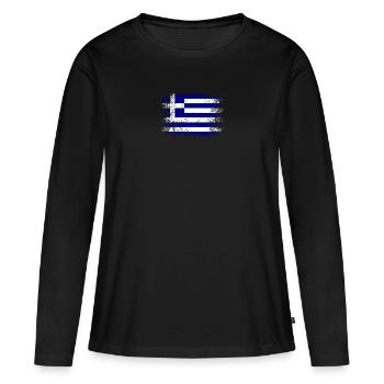 Grèce Drapeau grec Vintage - T-shirt manches longues Premium bio Femme - noir - Devant - Julia (174cm)