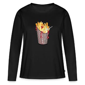 Frites - T-shirt manches longues Premium bio Femme - noir - Devant - Julia (174cm)
