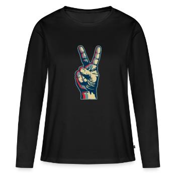 Peace hand - T-shirt manches longues Premium bio Femme - noir - Devant - Julia (174cm)