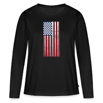 Drapeau Vintage> Drapeau américain Fait de boules de billard + cue - T-shirt manches longues Premium bio Femme - noir - Devant - Julia (174cm)