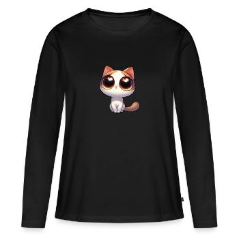 Chat timide mignon en mode mendicité - T-shirt manches longues Premium bio Femme - noir - Devant - Julia (174cm)