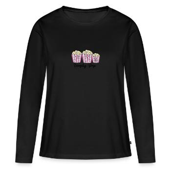 popcorn, pop familiale, bande dessinée, rose - T-shirt manches longues Premium bio Femme - noir - Devant - Julia (174cm)