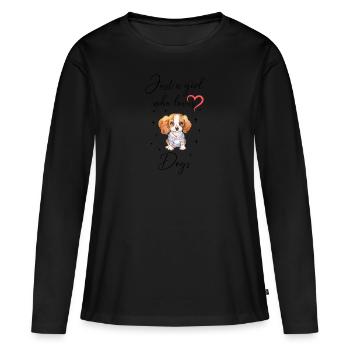 Frau Mädchen Liebe Herz Hund - Frauen Premium Bio Langarmshirt - Schwarz - Vorne - Julia (174cm)