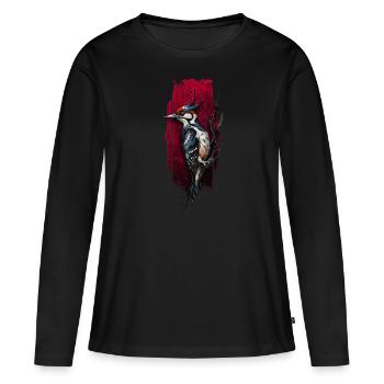 Oiseau pic vibrant - T-shirt manches longues Premium bio Femme - noir - Devant - Julia (174cm)