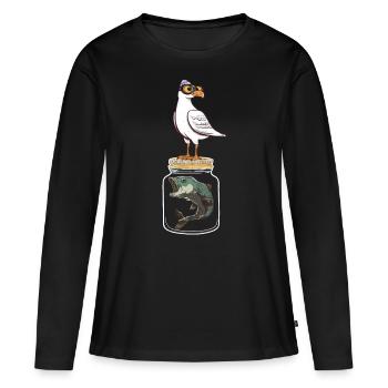 Mouette Mouettes Poisson Poisson Mouette Maritime - T-shirt manches longues Premium bio Femme - noir - Devant - Julia (174cm)