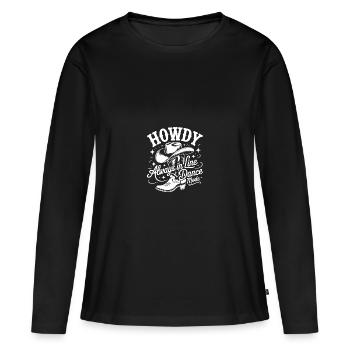 Howdy Always Line Dance Mode Stetson Boots - Frauen Premium Bio Langarmshirt - Schwarz - Vorne - Julia (174cm)
