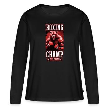 Grizzly Bär Boxer Kämpfer Boxing Champ - Frauen Premium Bio Langarmshirt - Schwarz - Vorne - Julia (174cm)