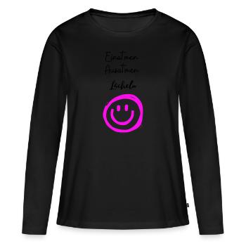 Einatmen Ausatmen Lächeln Gesicht lächeln fröhlich - Frauen Premium Bio Langarmshirt - Schwarz - Vorne - Julia (174cm)