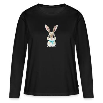 Lapin avec boucle - T-shirt manches longues Premium bio Femme - noir - Devant - Julia (174cm)