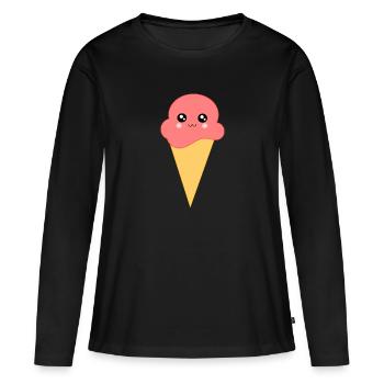 Glace Kawaii Glace Kawaii Fraise Glace Kawaii - T-shirt manches longues Premium bio Femme - noir - Devant - Julia (174cm)