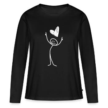 Strichmännchen "Love" (mit Herz) - Frauen Premium Bio Langarmshirt - Schwarz - Vorne - Julia (174cm)