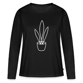 Plante en pot style minimaliste - T-shirt manches longues Premium bio Femme - noir - Devant - Julia (174cm)