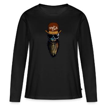 tete de mort hipster skull barbu chapeau melon bar - T-shirt manches longues Premium bio Femme - noir - Devant - Julia (174cm)