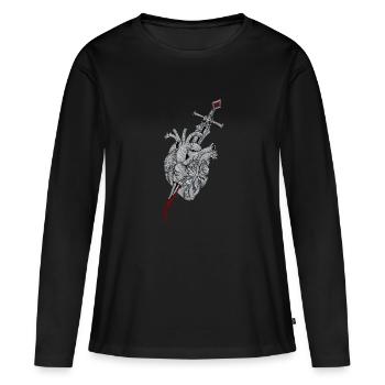 Cœur brisé - L’épée transperce le cœur - T-shirt manches longues Premium bio Femme - noir - Devant - Julia (174cm)
