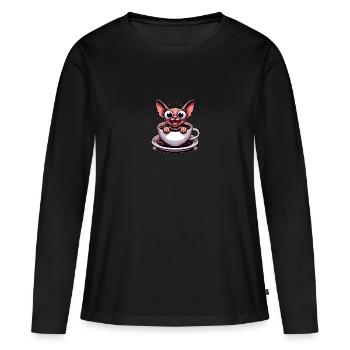 Sphinx Katze Kaffee Koffeinschock Lustig - Frauen Premium Bio Langarmshirt - Schwarz - Vorne - Julia (174cm)