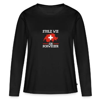 Schweizer Schweiz - Frauen Premium Bio Langarmshirt - Schwarz - Vorne - Julia (174cm)