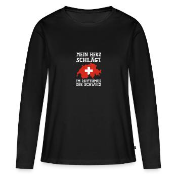 Schweizer Schweiz - Frauen Premium Bio Langarmshirt - Schwarz - Vorne - Julia (174cm)