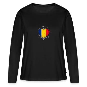 Roumain Allemand Cœur Roumain - T-shirt manches longues Premium bio Femme - noir - Devant - Julia (174cm)