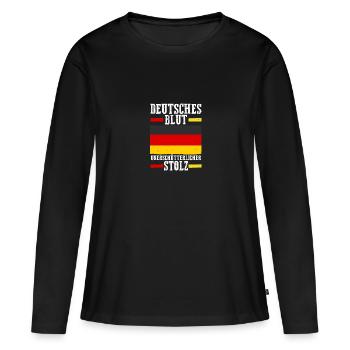 Deutscher Deutsch Deutschland - Frauen Premium Bio Langarmshirt - Schwarz - Vorne - Julia (174cm)