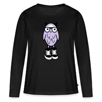Eule mit Turnschuhen - Frauen Premium Bio Langarmshirt - Schwarz - Vorne - Julia (174cm)