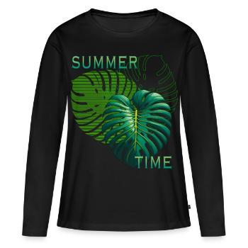 heure d'été - T-shirt manches longues Premium bio Femme - noir - Devant - Julia (174cm)