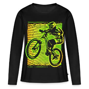 Mountainbiker ► Mountainbike ► MTB Biker Fahrrad - Frauen Premium Bio Langarmshirt - Schwarz - Vorne - Julia (174cm)
