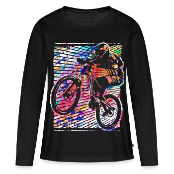 Mountainbike | Mountainbiker | Mountainbiken | MTB - Frauen Premium Bio Langarmshirt - Schwarz - Vorne - Julia (174cm)