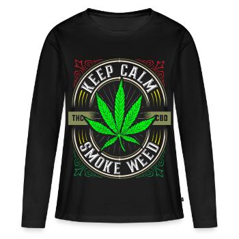 Keep calm smoke weed - Cannabis - THC - Stoner - T-shirt manches longues Premium bio Femme - noir - Devant - Julia (174cm)