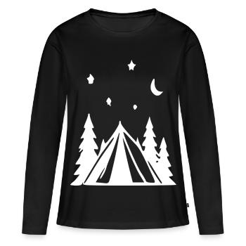 Nachtwald Zeltcamping - Frauen Premium Bio Langarmshirt - Schwarz - Vorne - Julia (174cm)