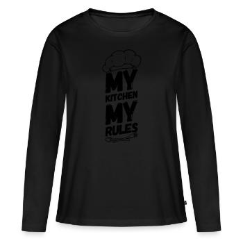 Cuisine cuisine cuisine cuisinière - T-shirt manches longues Premium bio Femme - noir - Devant - Julia (174cm)