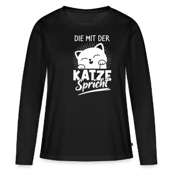 Die Mit Der Katze Spricht Katzenfan Cat Katzenlieb - Frauen Premium Bio Langarmshirt - Schwarz - Vorne - Julia (174cm)