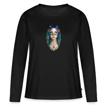 Déesse Bastet, Déesse de la douceur du foyer - T-shirt manches longues Premium bio Femme - noir - Devant - Julia (174cm)