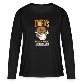 Cookies dans mon lait Je pense à toi drôle introverti - T-shirt manches longues Premium bio Femme - noir - Devant - Julia (174cm)
