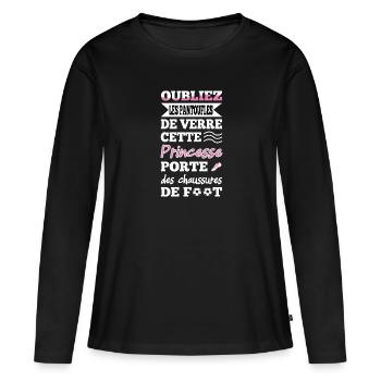 Oubliez les pantoufles de verre t-shirt football - T-shirt manches longues Premium bio Femme - noir - Devant - Julia (174cm)