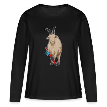 Croquant de hockey sur gazon Goat - T-shirt manches longues Premium bio Femme - noir - Devant - Julia (174cm)