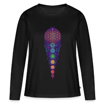 Méditation de spiritualité Géométrie sacrée - T-shirt manches longues Premium bio Femme - noir - Devant - Julia (174cm)