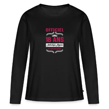 Anniversaire 18 ans. bachelière. Idée cadeau - T-shirt manches longues Premium bio Femme - noir - Devant - Julia (174cm)
