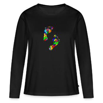 kunterbunte Fußabdrücke - Frauen Premium Bio Langarmshirt - Schwarz - Vorne - Julia (174cm)