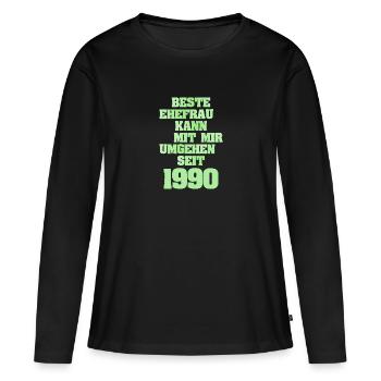 seit 1990 - Frauen Premium Bio Langarmshirt - Schwarz - Vorne - Julia (174cm)