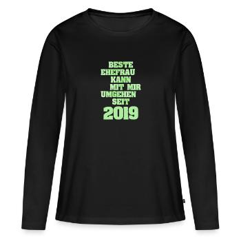 seit 2019 - Frauen Premium Bio Langarmshirt - Schwarz - Vorne - Julia (174cm)