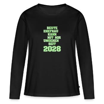Frau Jahr2028 - Frauen Premium Bio Langarmshirt - Schwarz - Vorne - Julia (174cm)