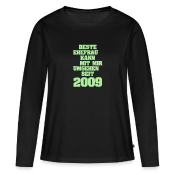 Ehefrau 2009 - Frauen Premium Bio Langarmshirt - Schwarz - Vorne - Julia (174cm)