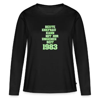1983 - T-shirt manches longues Premium bio Femme - noir - Devant - Julia (174cm)