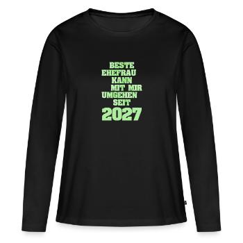 2027 - T-shirt manches longues Premium bio Femme - noir - Devant - Julia (174cm)