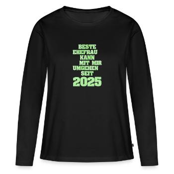 Mariage 2025 - T-shirt manches longues Premium bio Femme - noir - Devant - Julia (174cm)