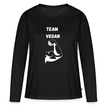 Team Vegan - Frauen Premium Bio Langarmshirt - Schwarz - Vorne - Julia (174cm)